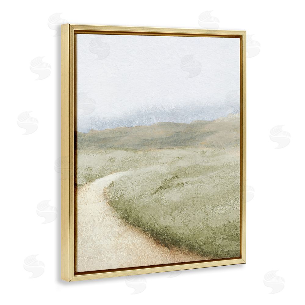 Sundance Graphics Green Pasture Quiet Landscape Gold Floating Frame Canvas Wall Art Print