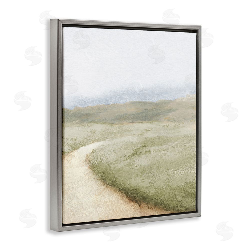 Sundance Graphics Green Pasture Quiet Landscape Gray Floating Frame Canvas Wall Art Print