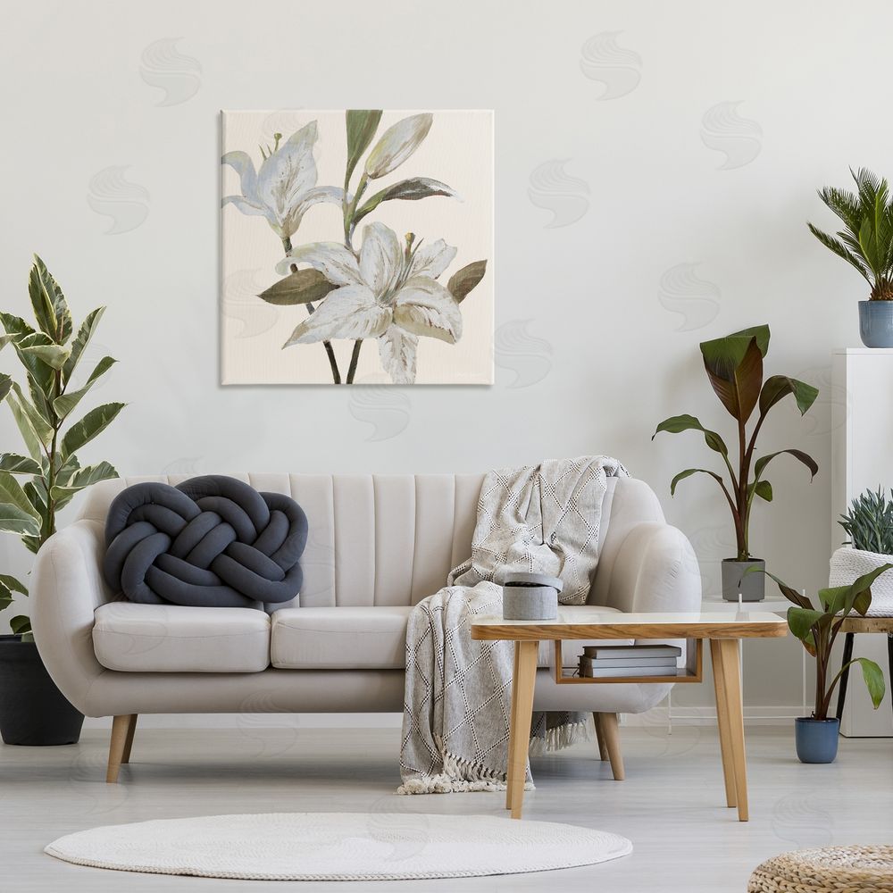 Sundance Graphics Lilies Soft Beige Canvas Wall Art Print in Room