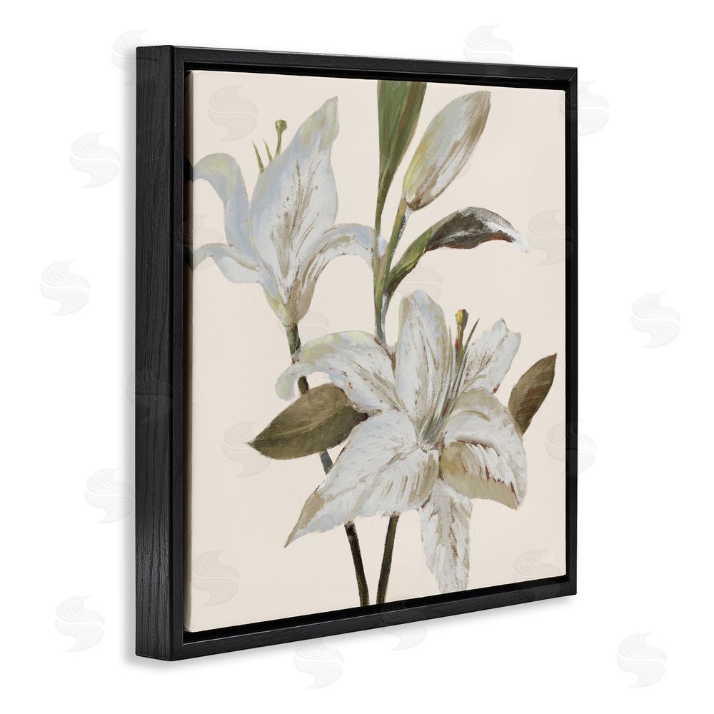Sundance Graphics Lilies Soft Beige Black Floating Frame Canvas Wall Art Print