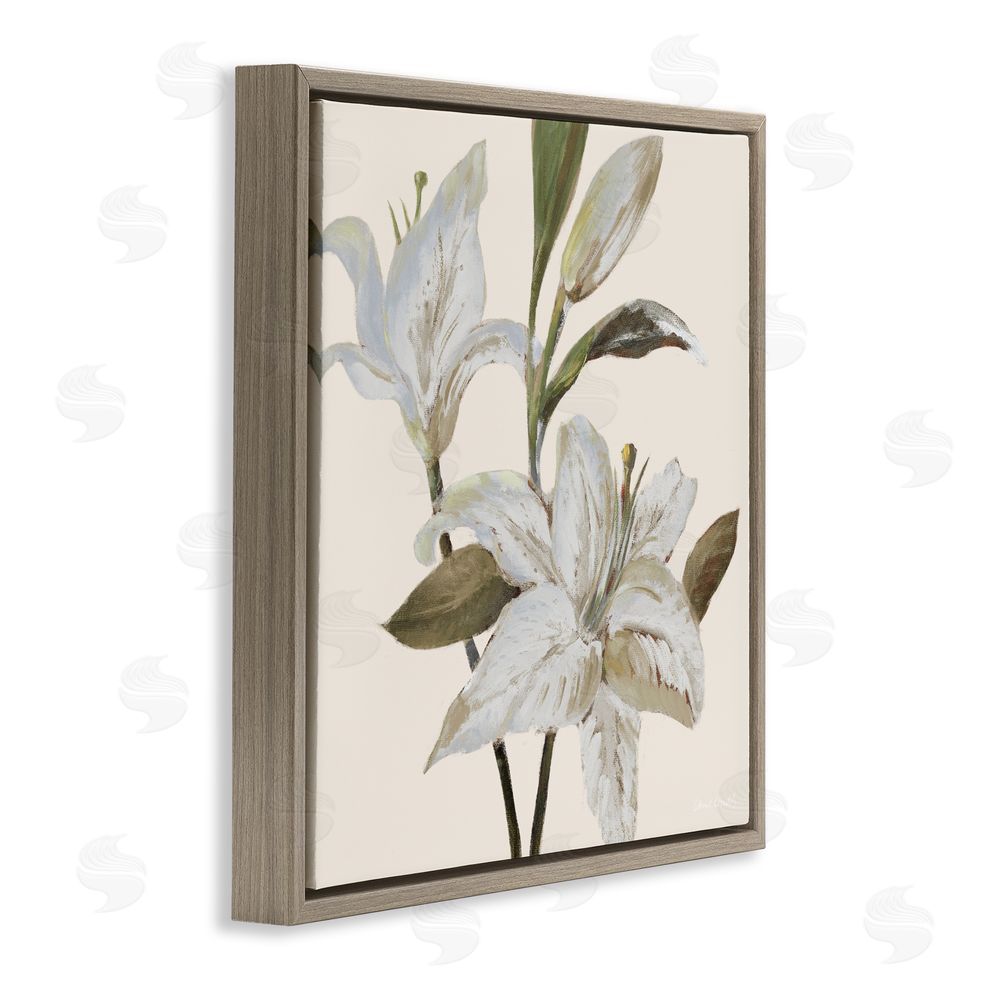 Sundance Graphics Lilies Soft Beige Brown Floating Frame Canvas Wall Art Print