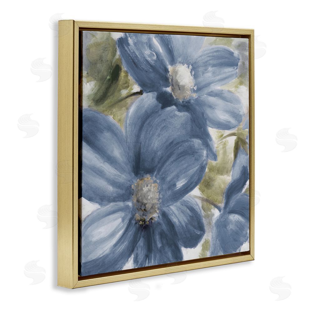 Lanie Loreth Walk In Beauty Blue Flowers Gold Floating Frame Canvas Wall Art Print