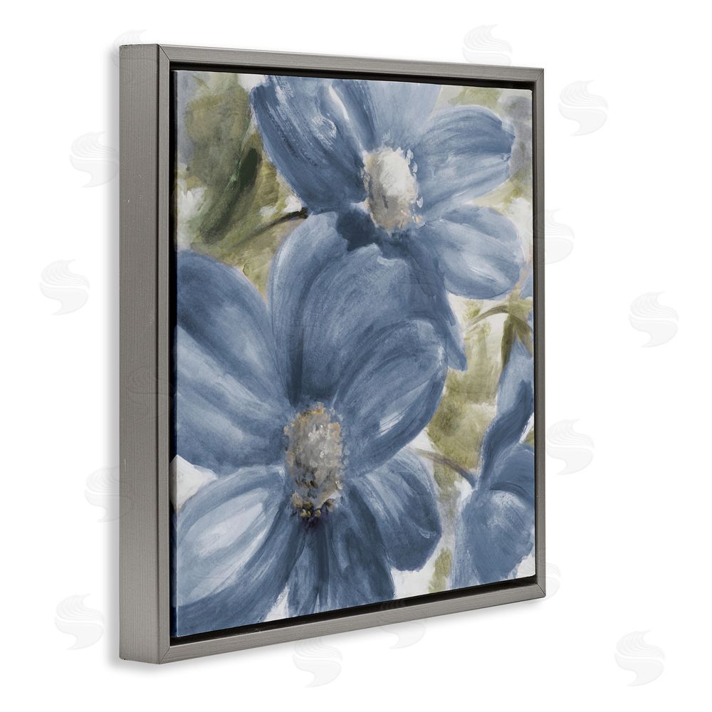 Lanie Loreth Walk In Beauty Blue Flowers Gray Floating Frame Canvas Wall Art Print