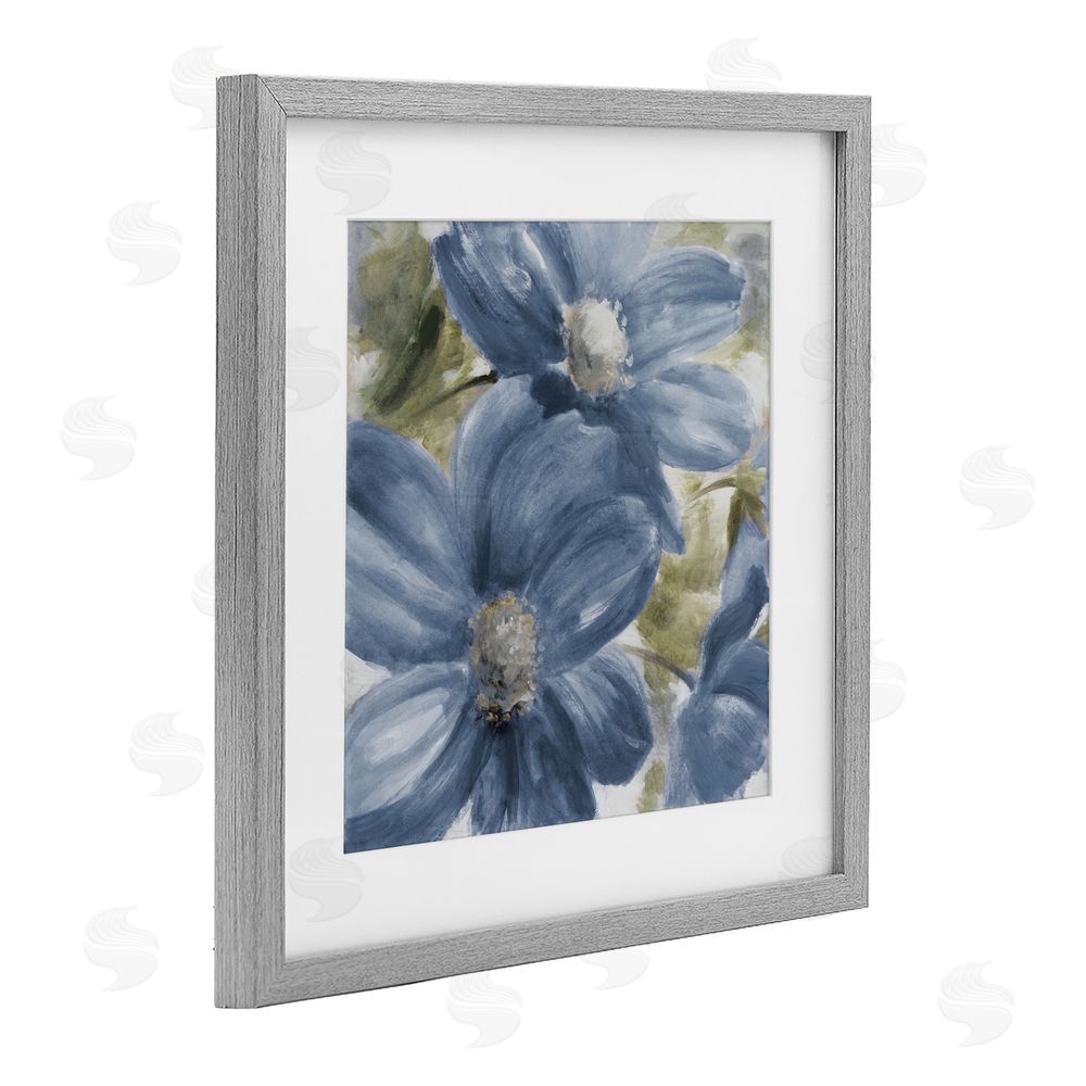 Lanie Loreth Walk In Beauty Blue Flowers Gray Framed Print Under Glass Wall Art