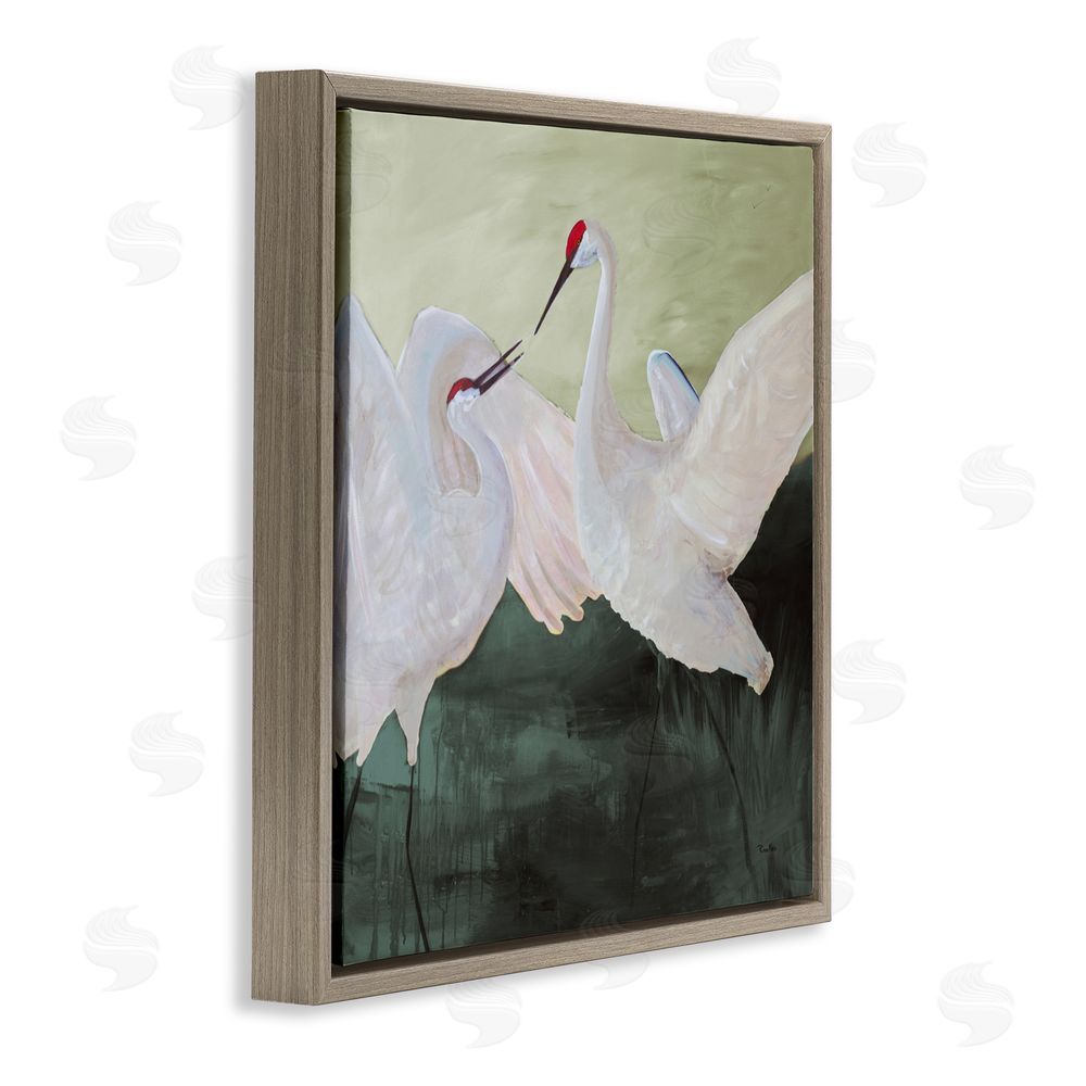 Robin Maria White Sandhill Cranes Brown Floating Frame Canvas Wall Art Print