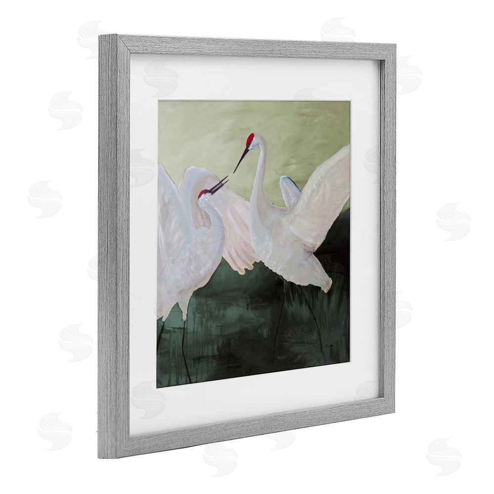 Robin Maria White Sandhill Cranes Gray Framed Print Under Glass Wall Art