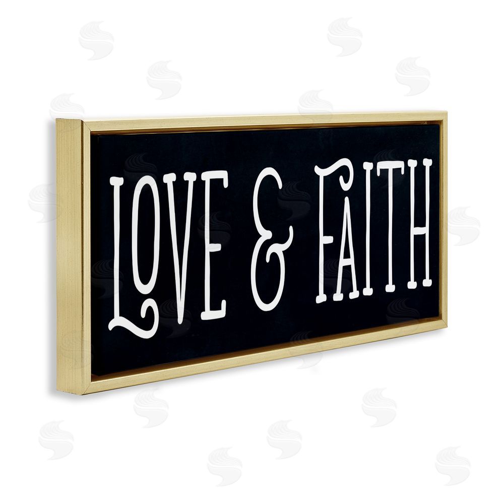 Sundance Graphics Love & Faith on Black Gold Floating Frame Canvas Wall Art Print