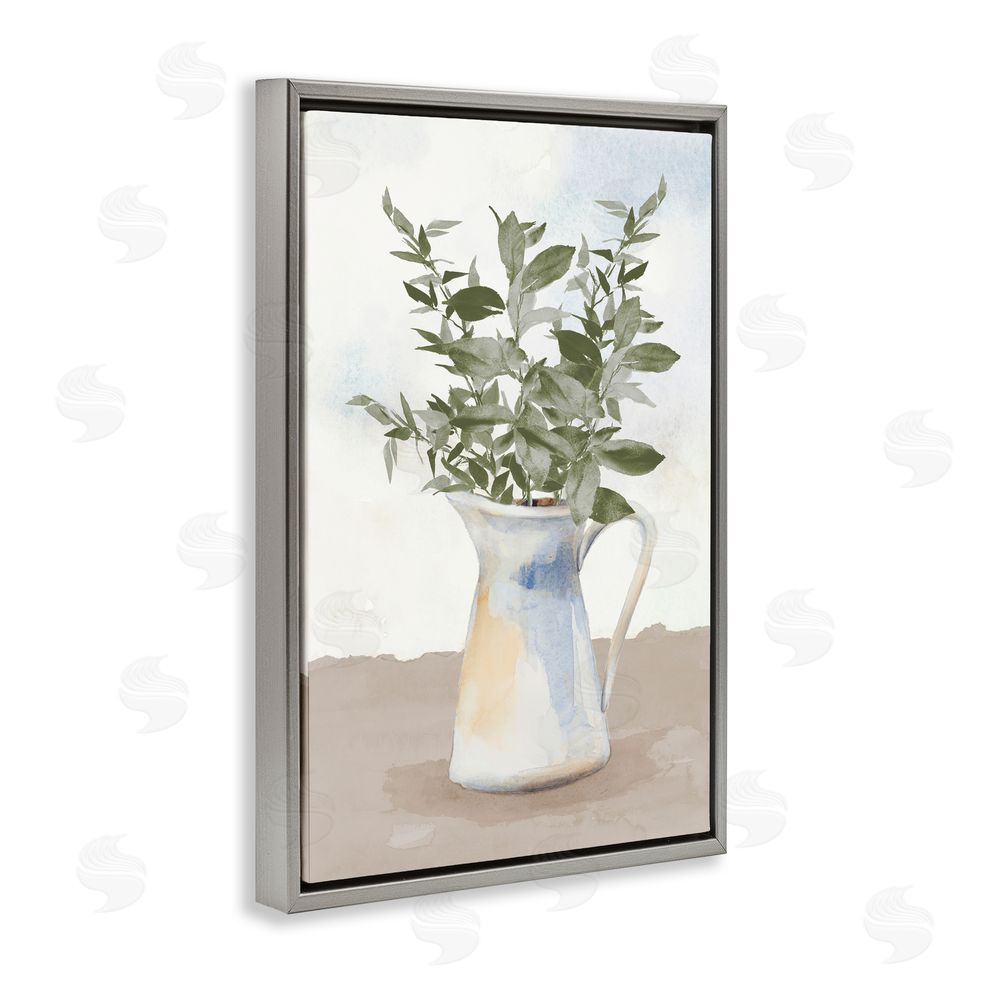 Sundance Graphics Eucalyptus Botanicals Vase Gray Floating Frame Canvas Wall Art Print