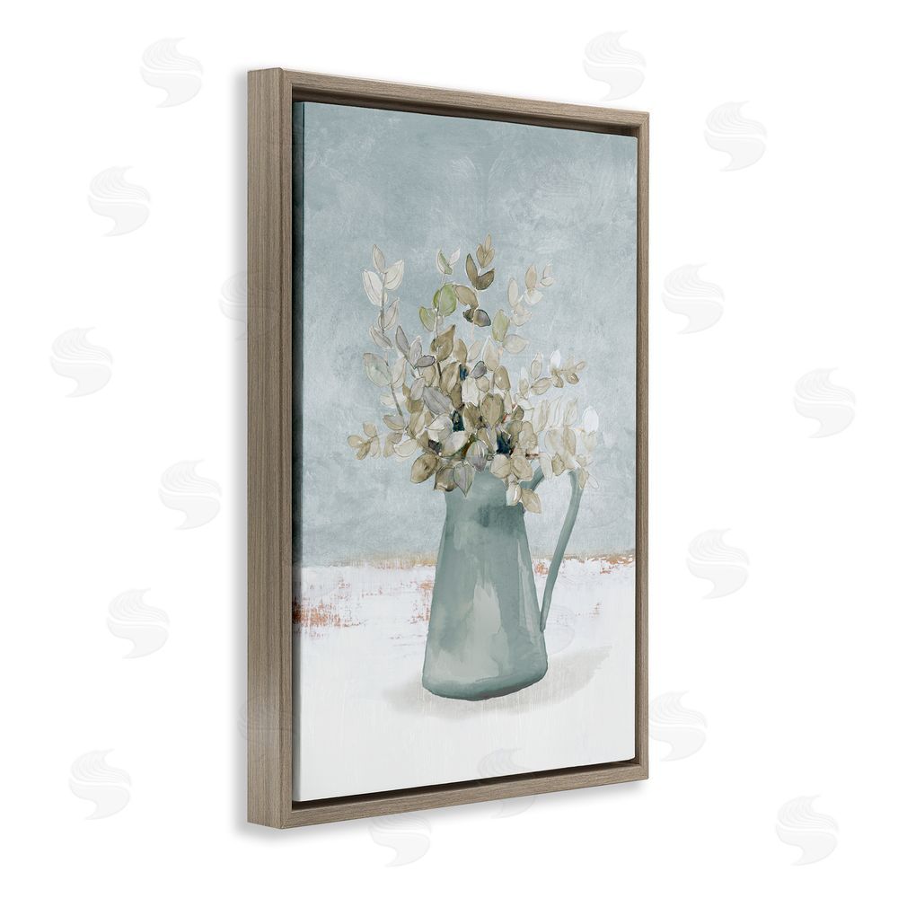 Sundance Graphics Blue Botanical Arrangement Brown Floating Frame Canvas Wall Art Print