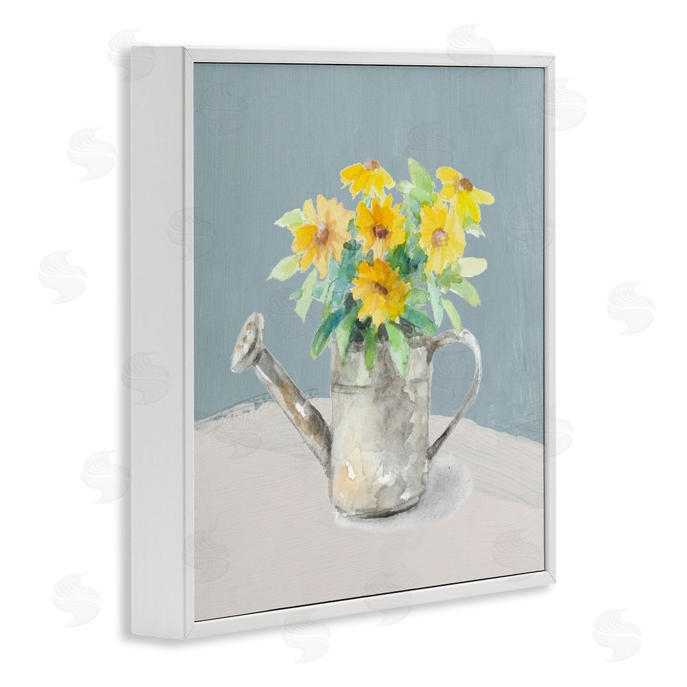 Sundance Graphics Daisies in Watering Can White Framed Giclee Wall Art Print
