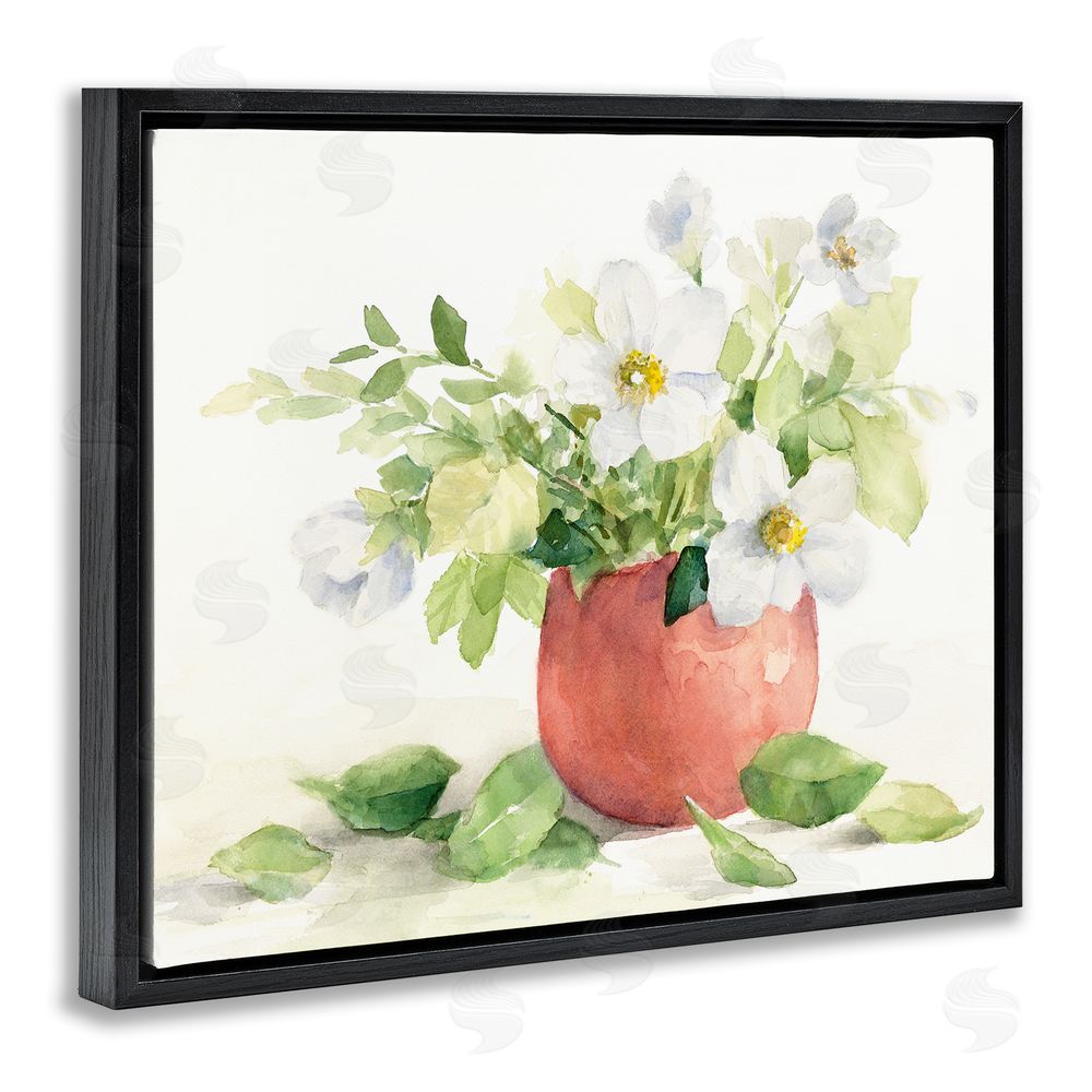 Lanie Loreth White Anemones in Copper Vase Black Floating Frame Canvas Wall Art Print
