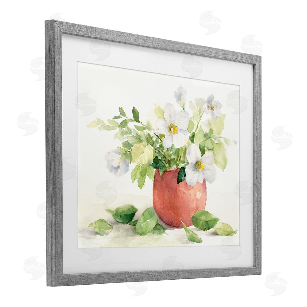 Lanie Loreth White Anemones in Copper Vase Gray Framed Print Under Glass Wall Art
