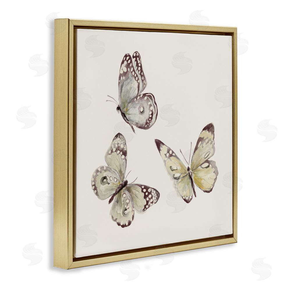 Sundance Graphics Isolated Butterflies on Beige Gold Floating Frame Canvas Wall Art Print