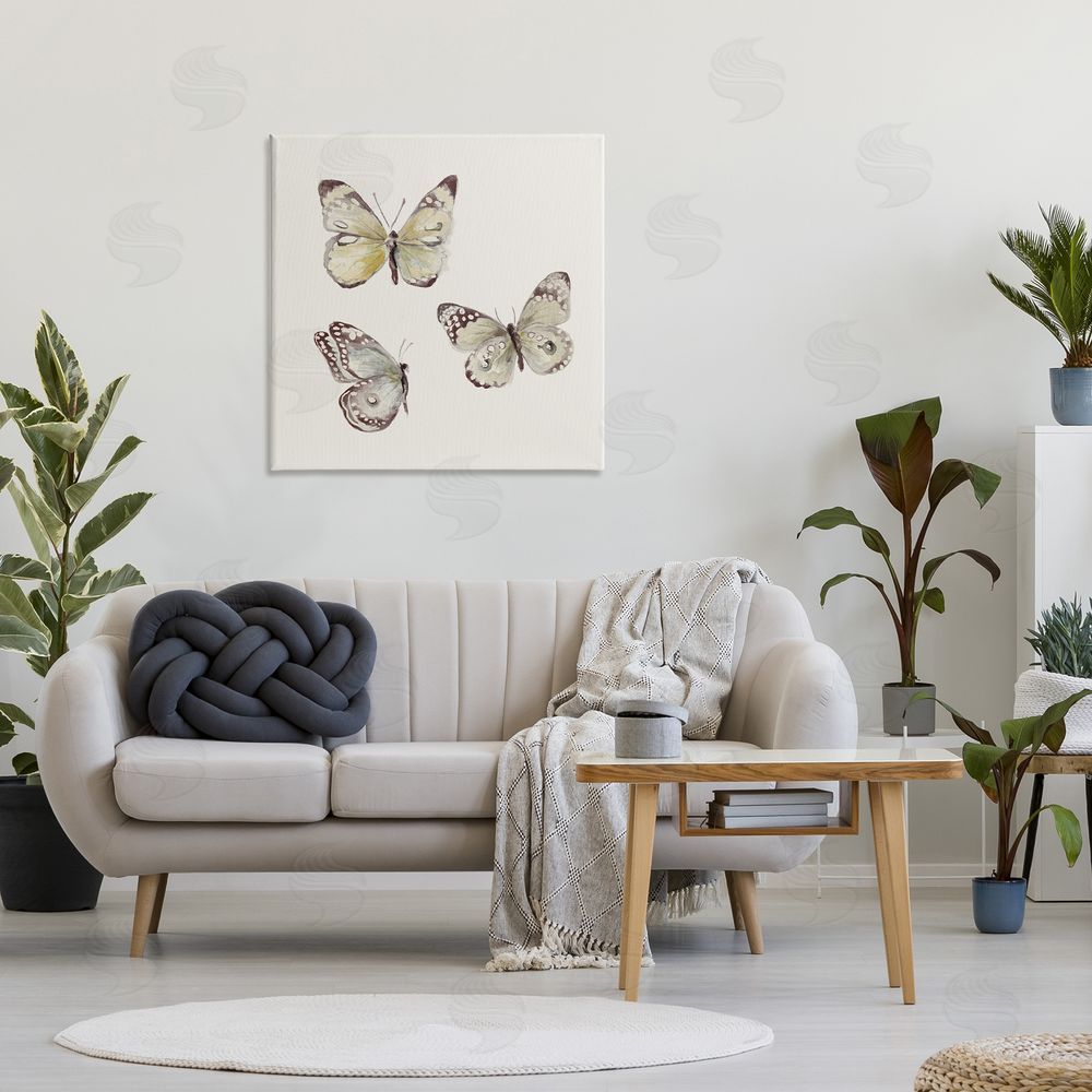 Sundance Graphics Delicate Butterflies on Beige Canvas Wall Art Print in Room