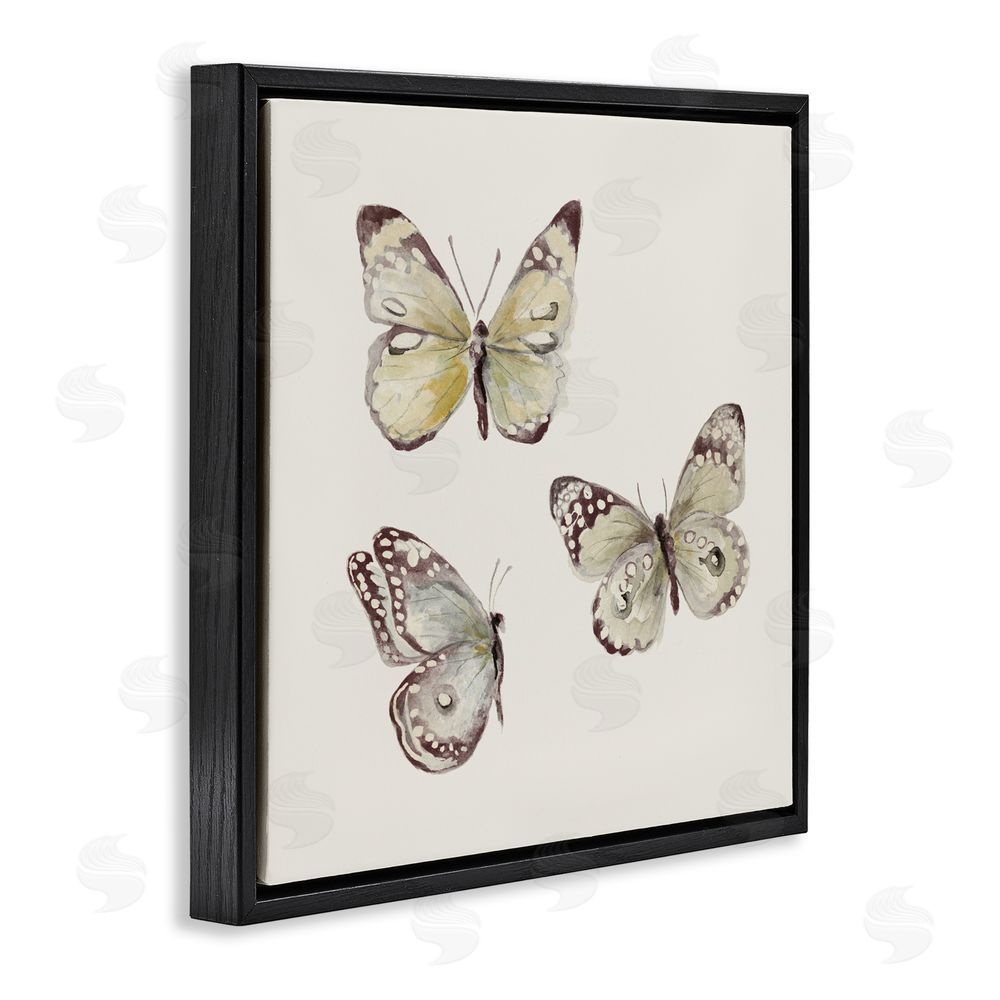 Sundance Graphics Delicate Butterflies on Beige Black Floating Frame Canvas Wall Art Print