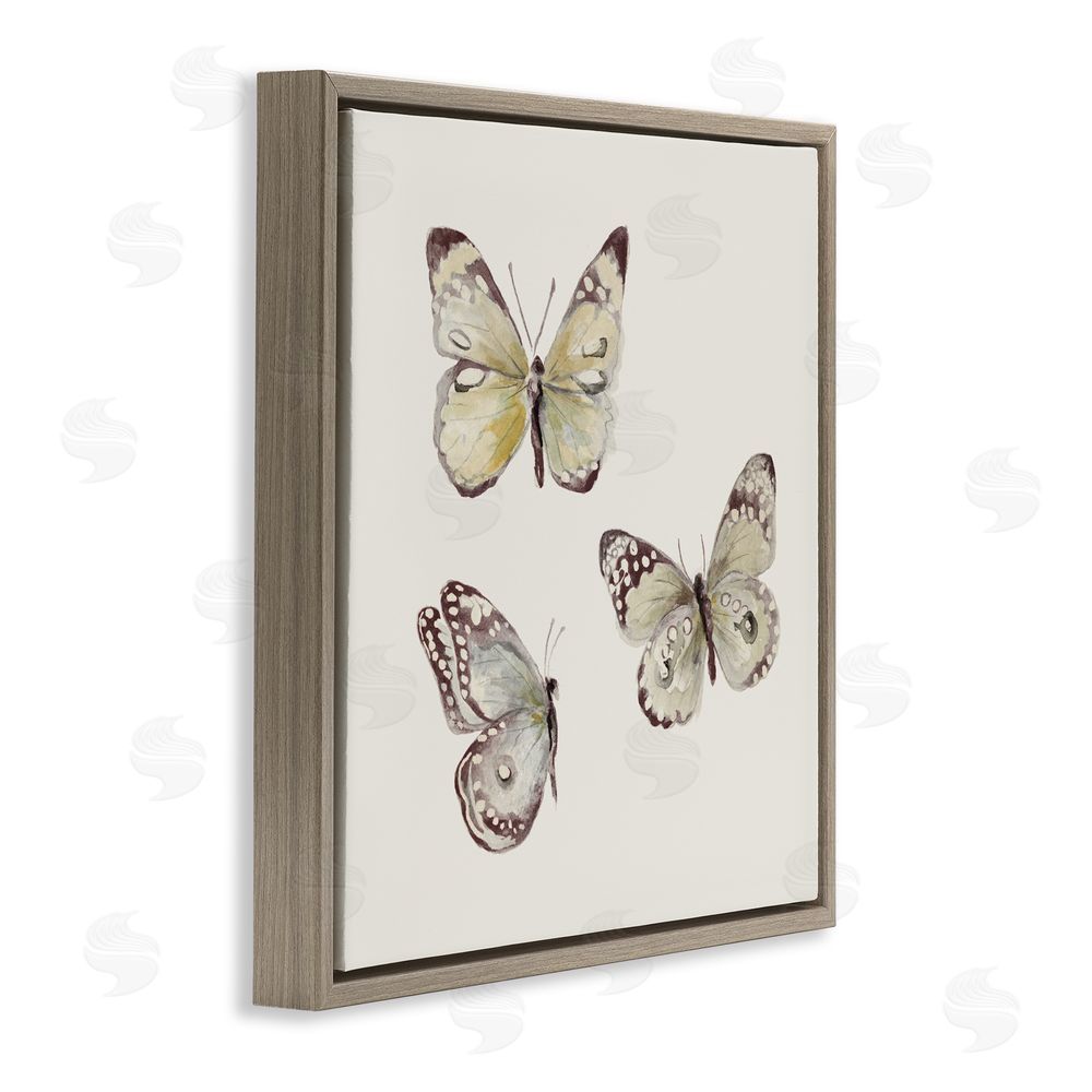 Sundance Graphics Delicate Butterflies on Beige Brown Floating Frame Canvas Wall Art Print