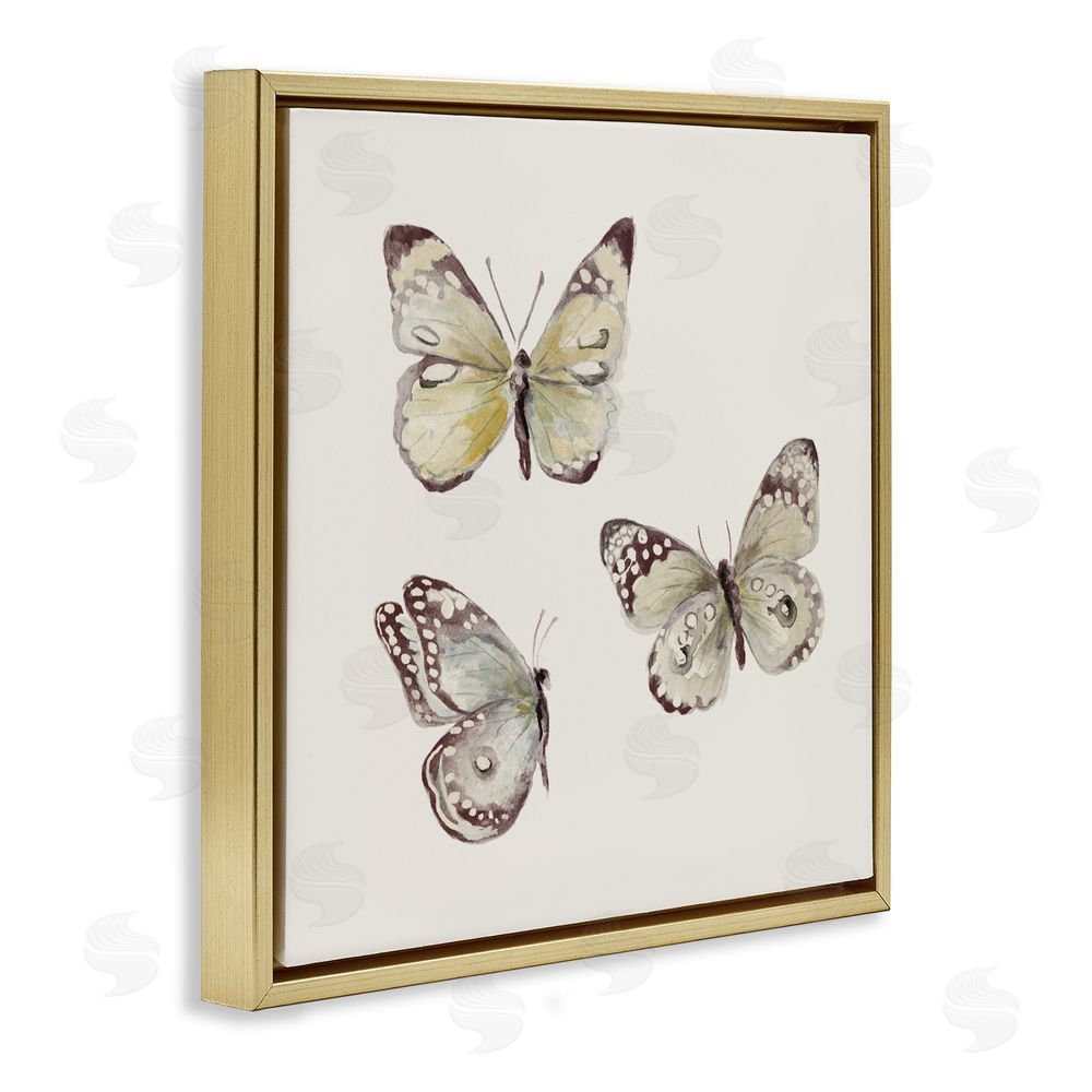 Sundance Graphics Delicate Butterflies on Beige Gold Floating Frame Canvas Wall Art Print
