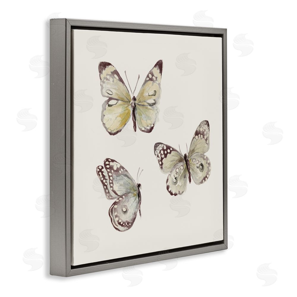 Sundance Graphics Delicate Butterflies on Beige Gray Floating Frame Canvas Wall Art Print