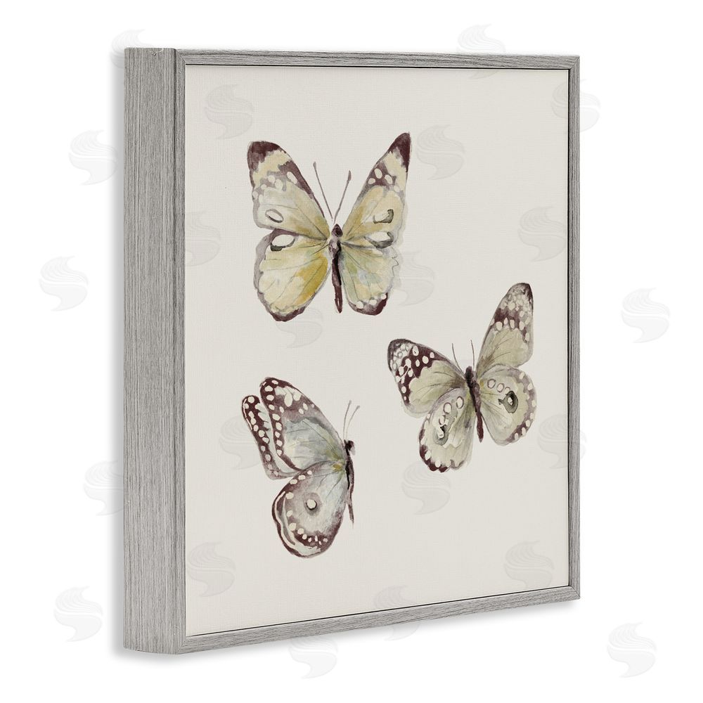 Sundance Graphics Delicate Butterflies on Beige Gray Framed Giclee Wall Art Print
