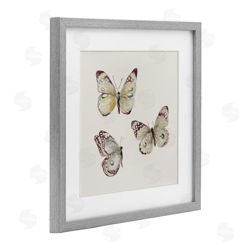 Sundance Graphics Delicate Butterflies on Beige Gray Framed Print Under Glass Wall Art