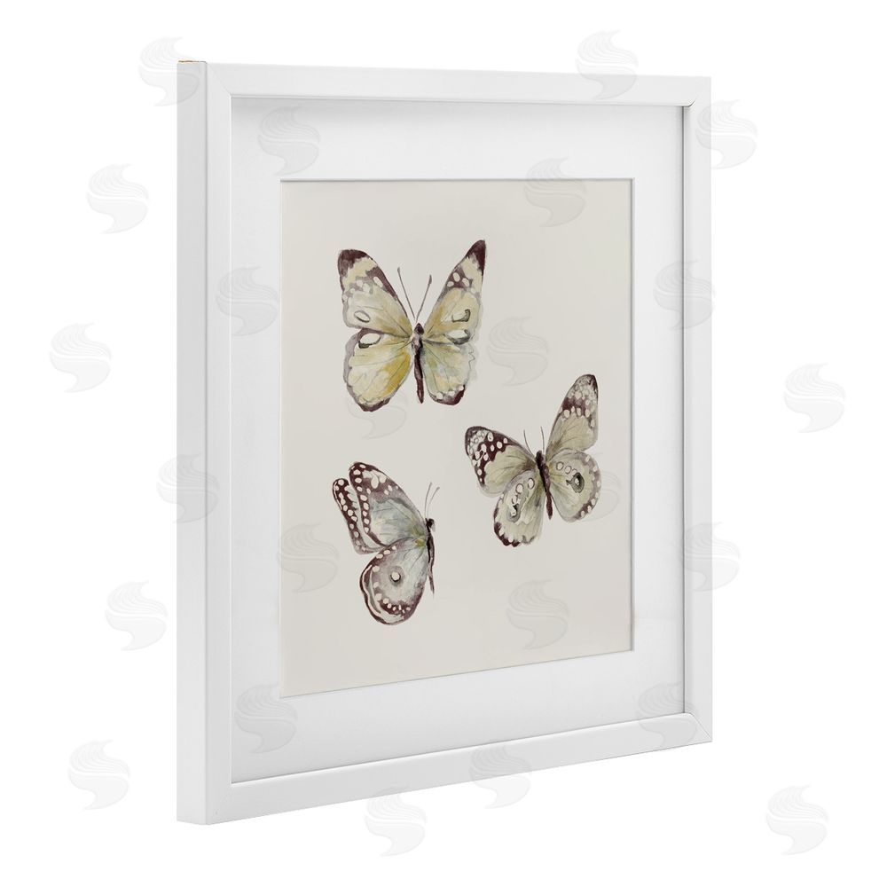 Sundance Graphics Delicate Butterflies on Beige White Framed Print Under Glass Wall Art