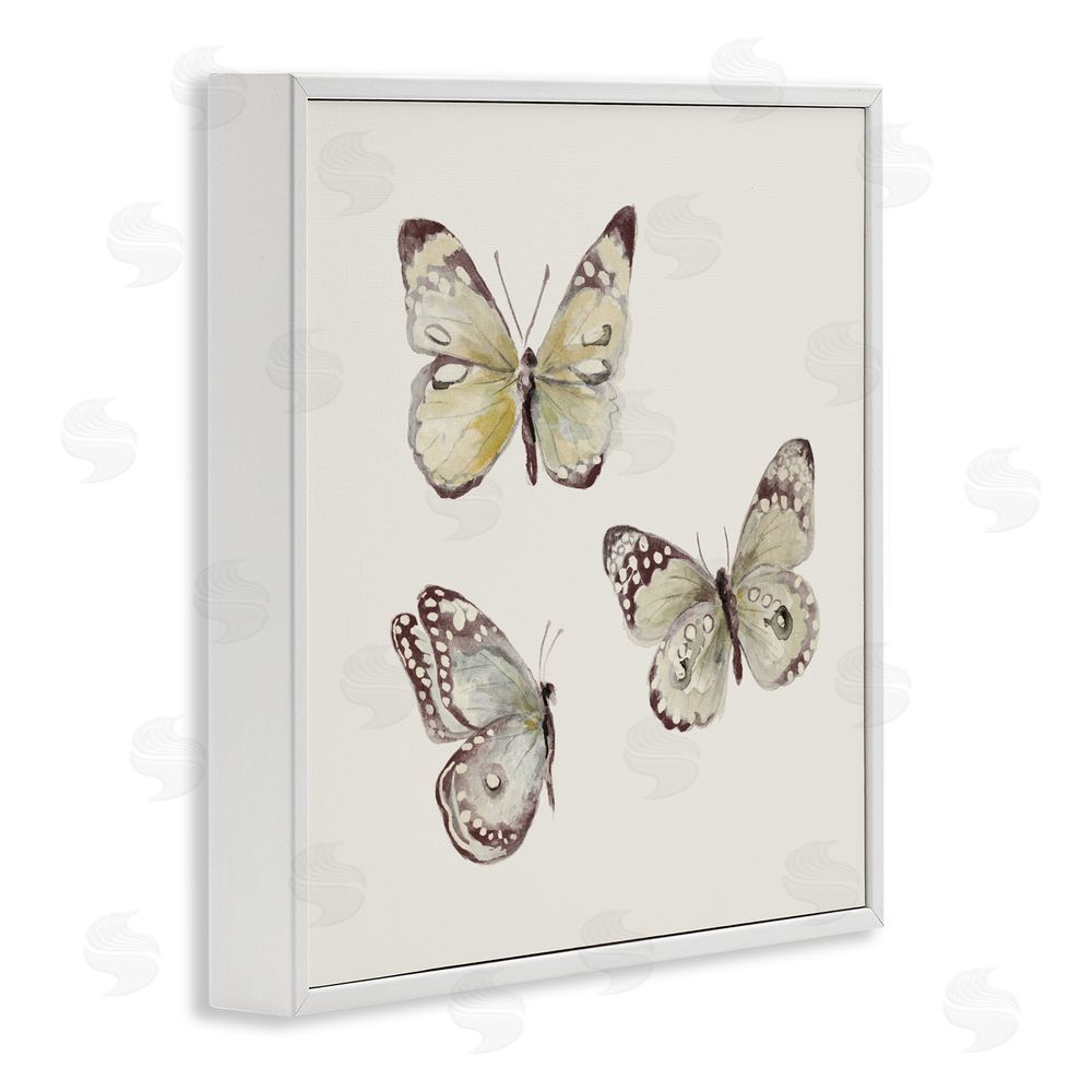 Sundance Graphics Delicate Butterflies on Beige White Framed Giclee Wall Art Print