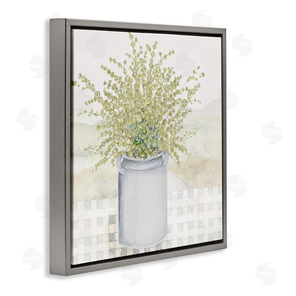 Janice Gaynor Potted Farm Herbs Gray Floating Frame Canvas Wall Art Print