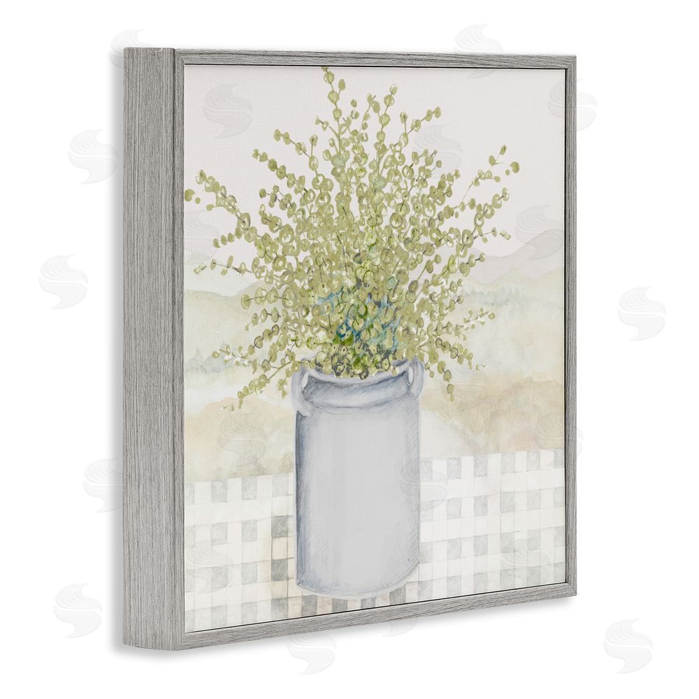 Janice Gaynor Potted Farm Herbs Gray Framed Giclee Wall Art Print