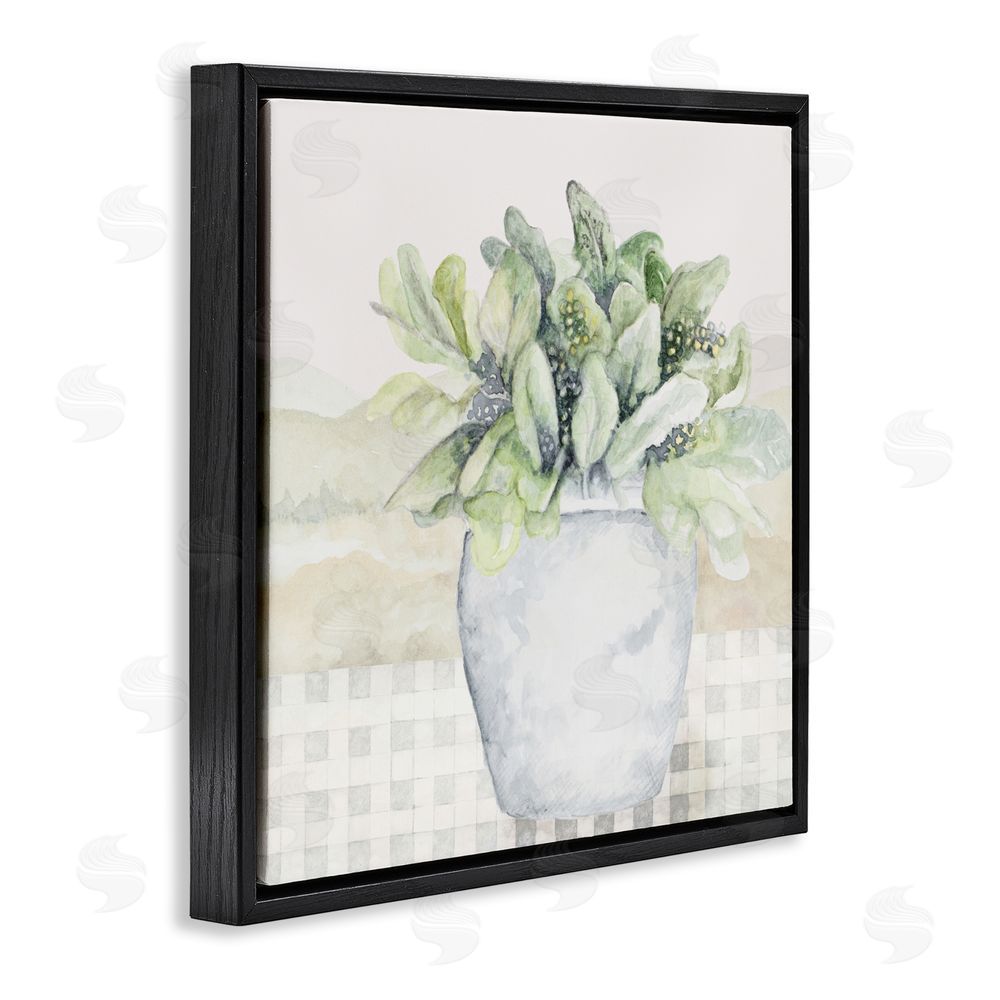 Janice Gaynor Potted Farm Herbs Arrangement Black Floating Frame Canvas Wall Art Print