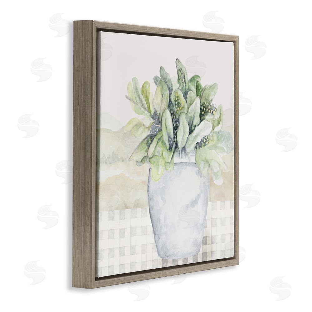 Janice Gaynor Potted Farm Herbs Arrangement Brown Floating Frame Canvas Wall Art Print