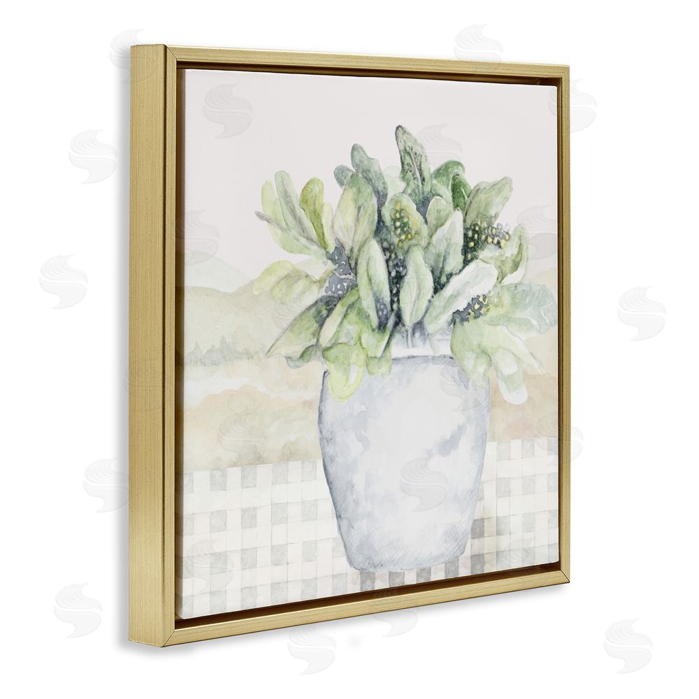 Janice Gaynor Potted Farm Herbs Arrangement Gold Floating Frame Canvas Wall Art Print