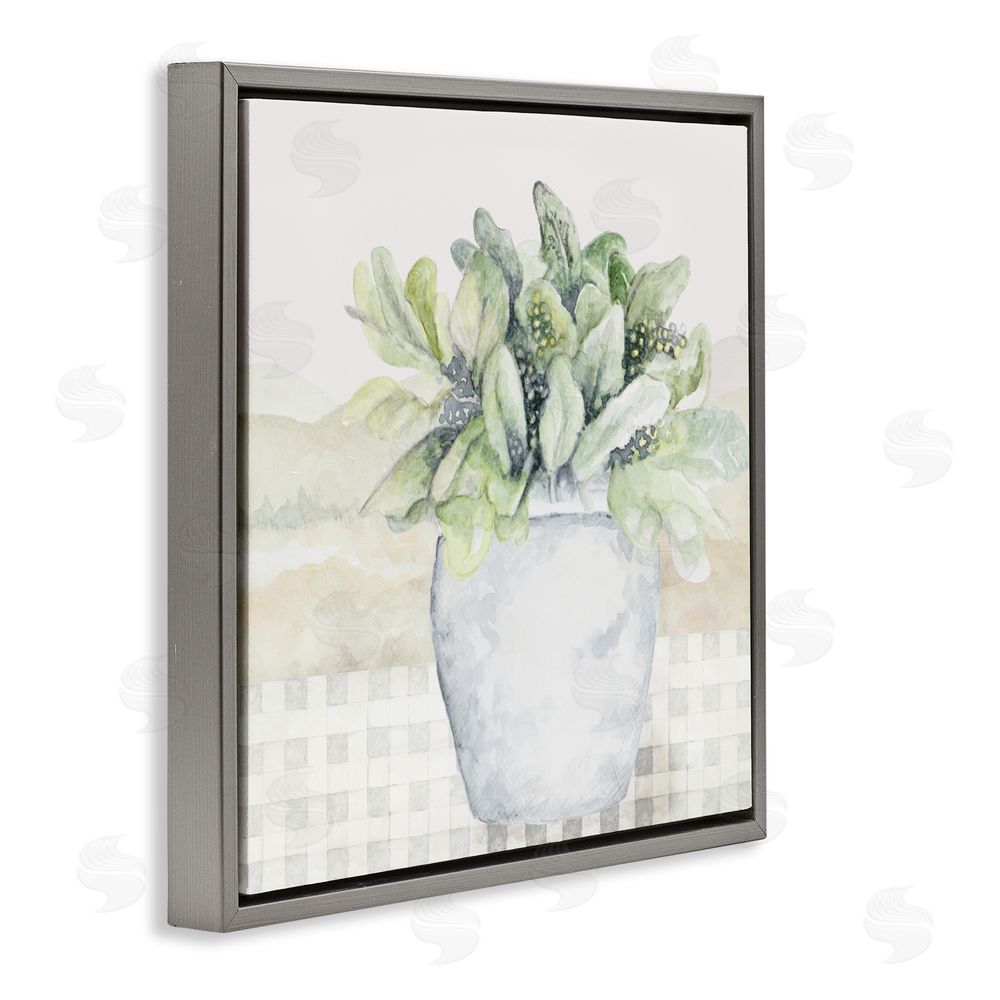 Janice Gaynor Potted Farm Herbs Arrangement Gray Floating Frame Canvas Wall Art Print
