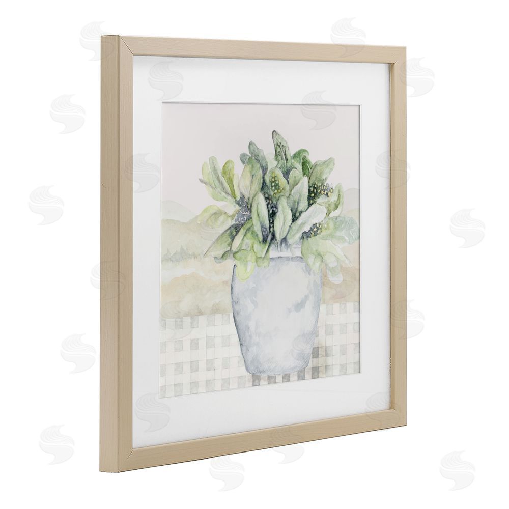 Janice Gaynor Potted Farm Herbs Arrangement Birch Framed Print Under Glass Wall Art