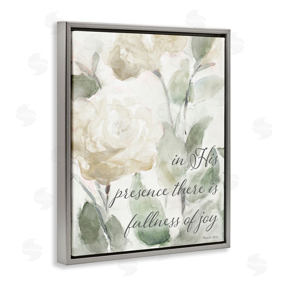 Sundance Graphics His Presence Floral Scripture Gray Floating Frame Canvas Wall Art Print