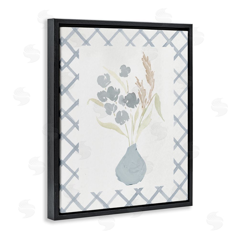 Sundance Graphics Muted Blue Anna Bouquet Black Floating Frame Canvas Wall Art Print