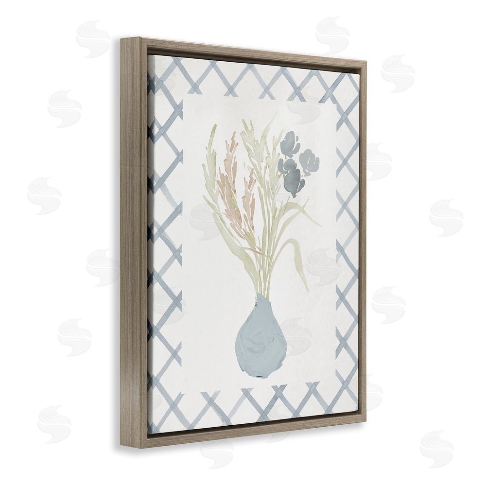 Elizabeth Medley Soft Blue Anna Bouquet Brown Floating Frame Canvas Wall Art Print