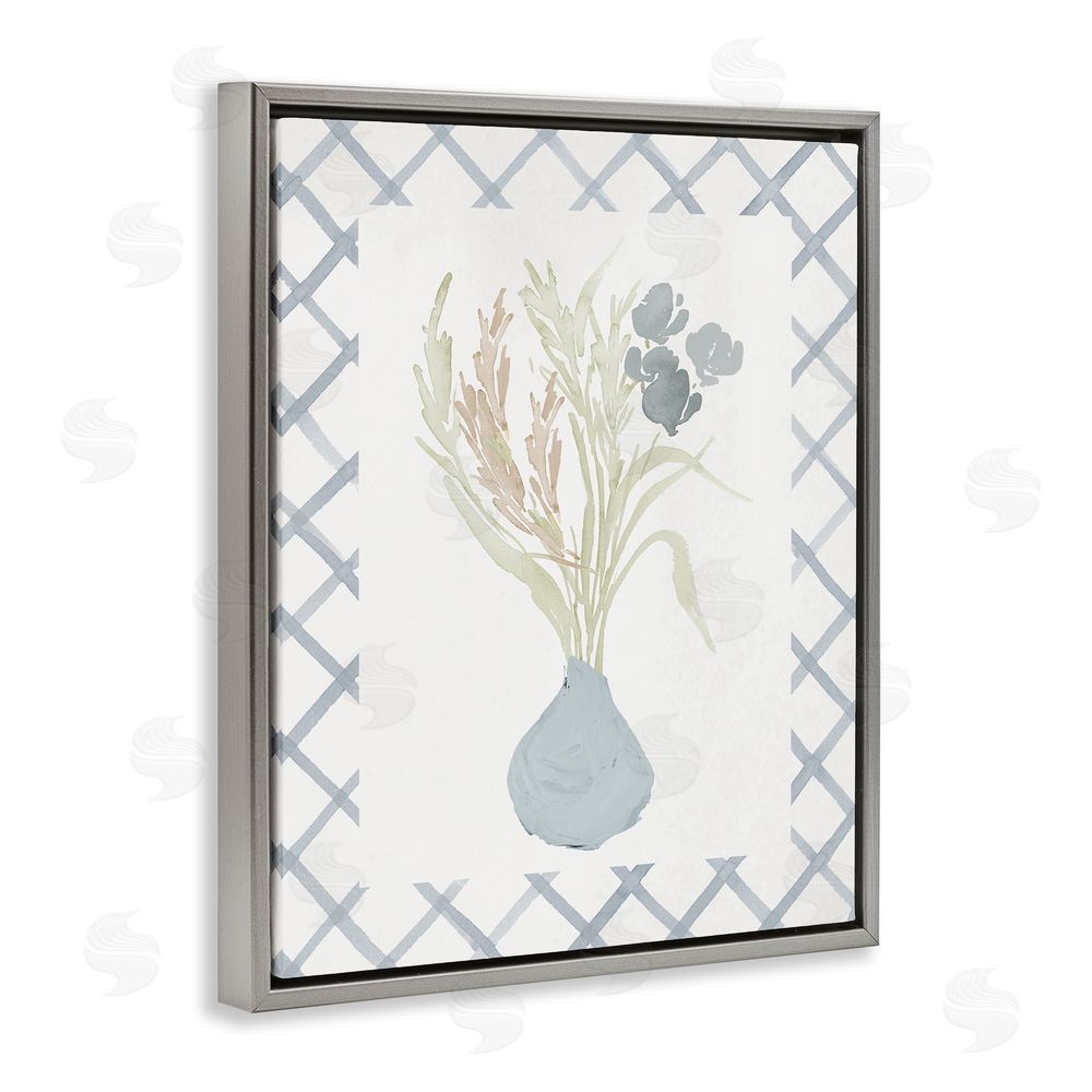 Elizabeth Medley Soft Blue Anna Bouquet Gray Floating Frame Canvas Wall Art Print
