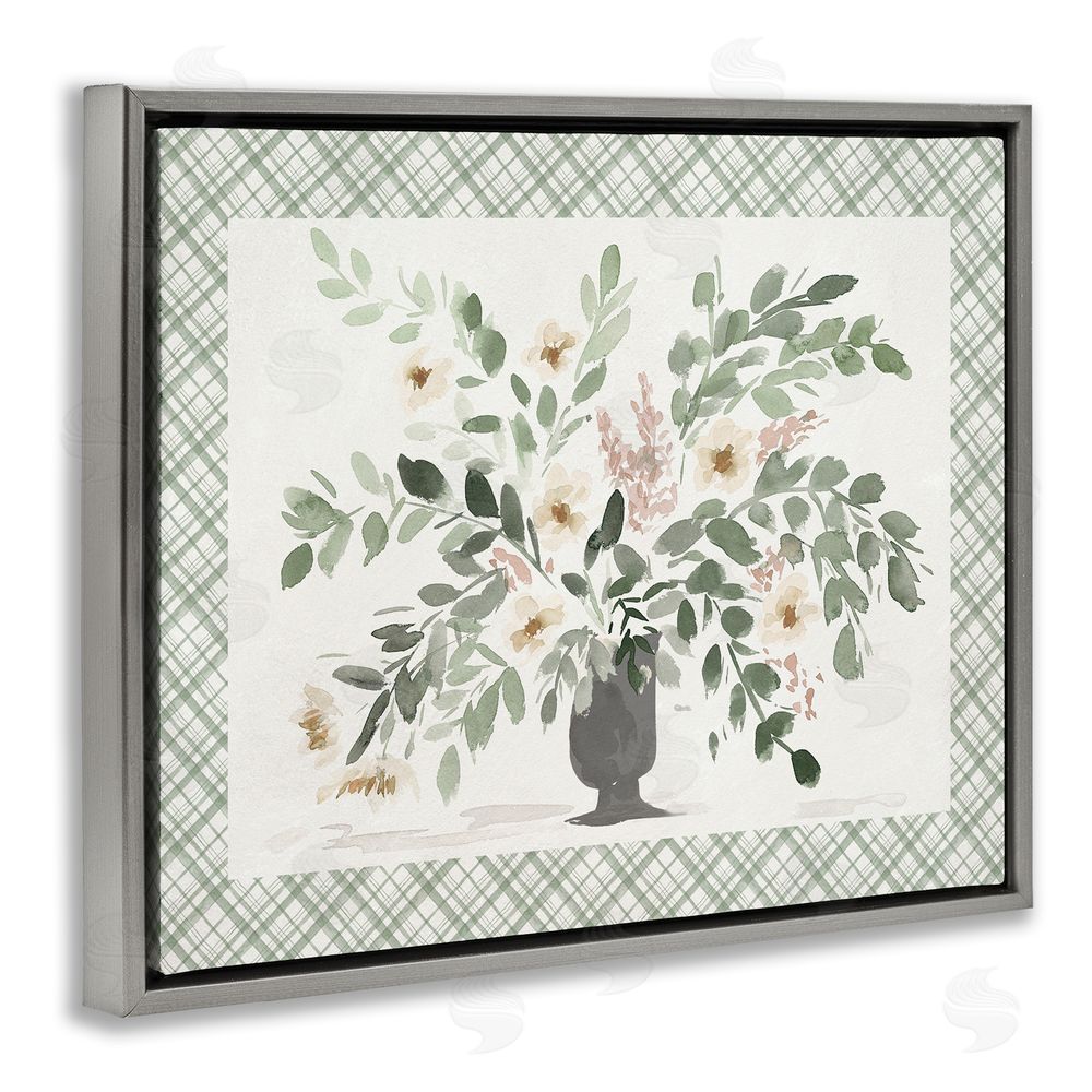 Lucille Price Springtime Bouquet on Plaid Gray Floating Frame Canvas Wall Art Print