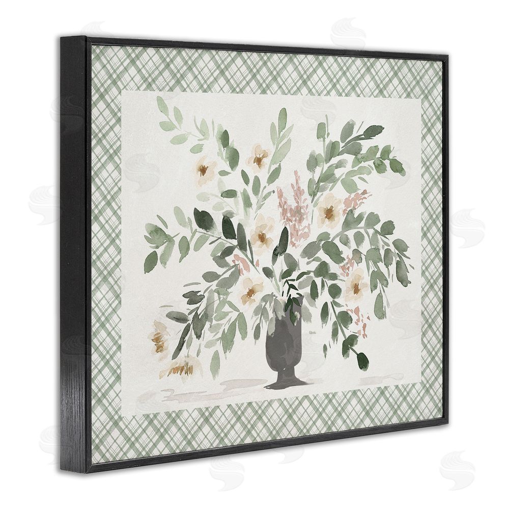Lucille Price Springtime Bouquet on Plaid Black Framed Giclee Wall Art Print