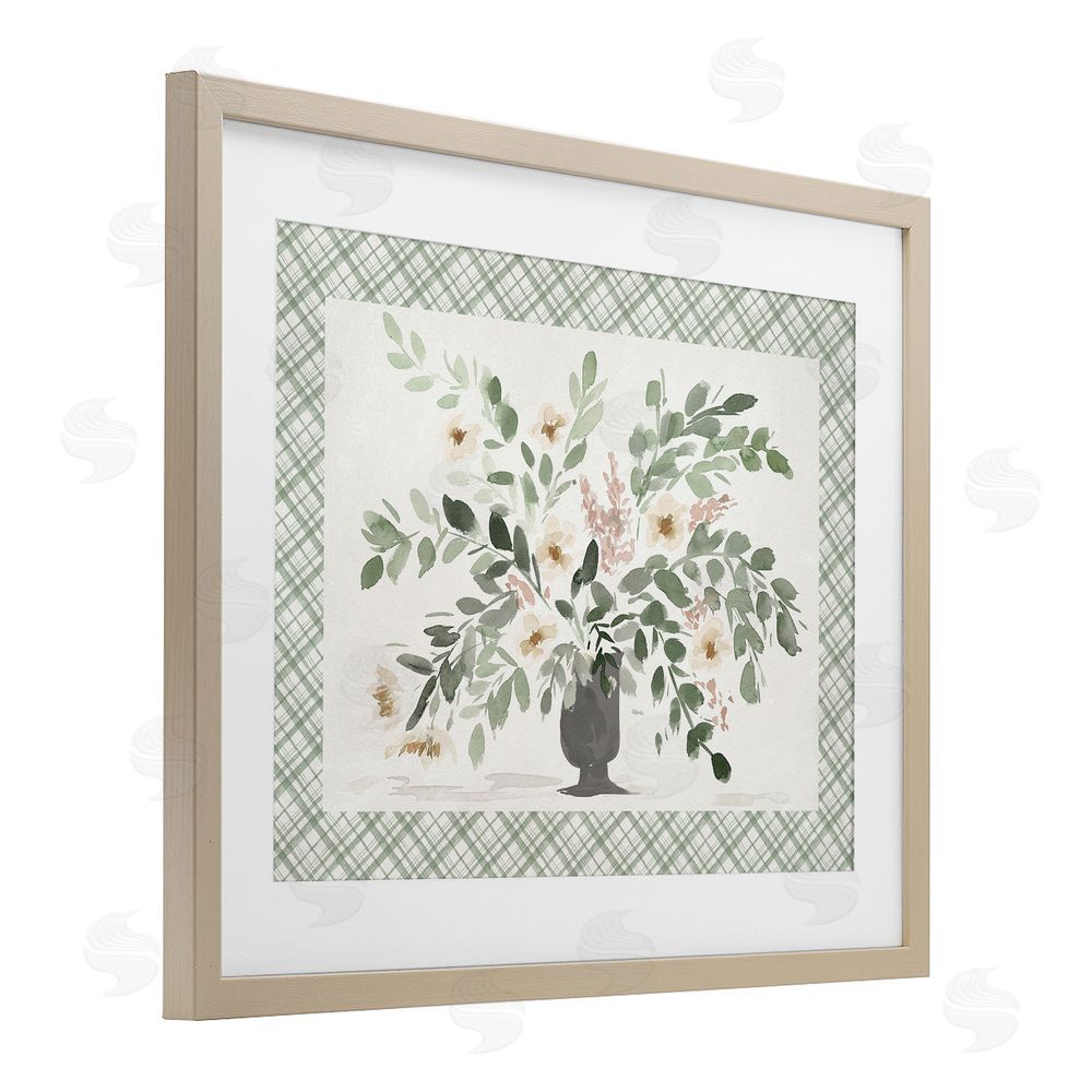 Lucille Price Springtime Bouquet on Plaid Birch Framed Print Under Glass Wall Art