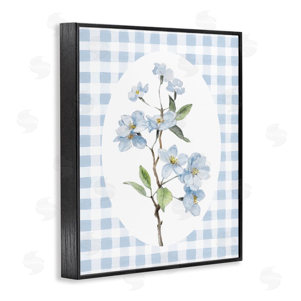 Sundance Graphics Blooms on Blue Checkers Black Framed Giclee Wall Art Print