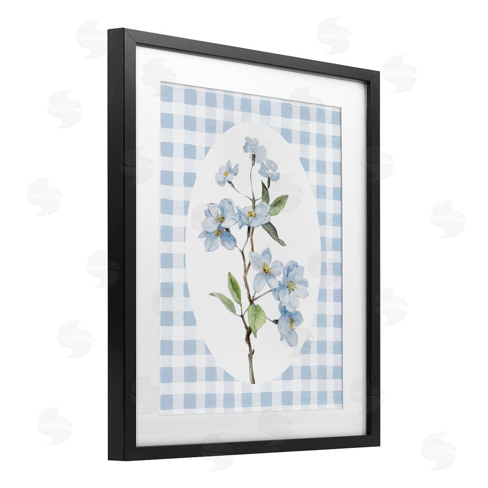 Sundance Graphics Blooms on Blue Checkers Black Framed Print Under Glass Wall Art