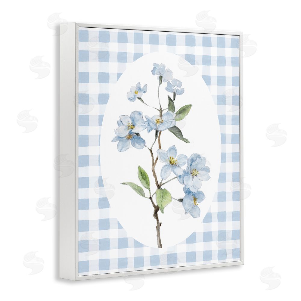 Sundance Graphics Blooms on Blue Checkers White Framed Giclee Wall Art Print