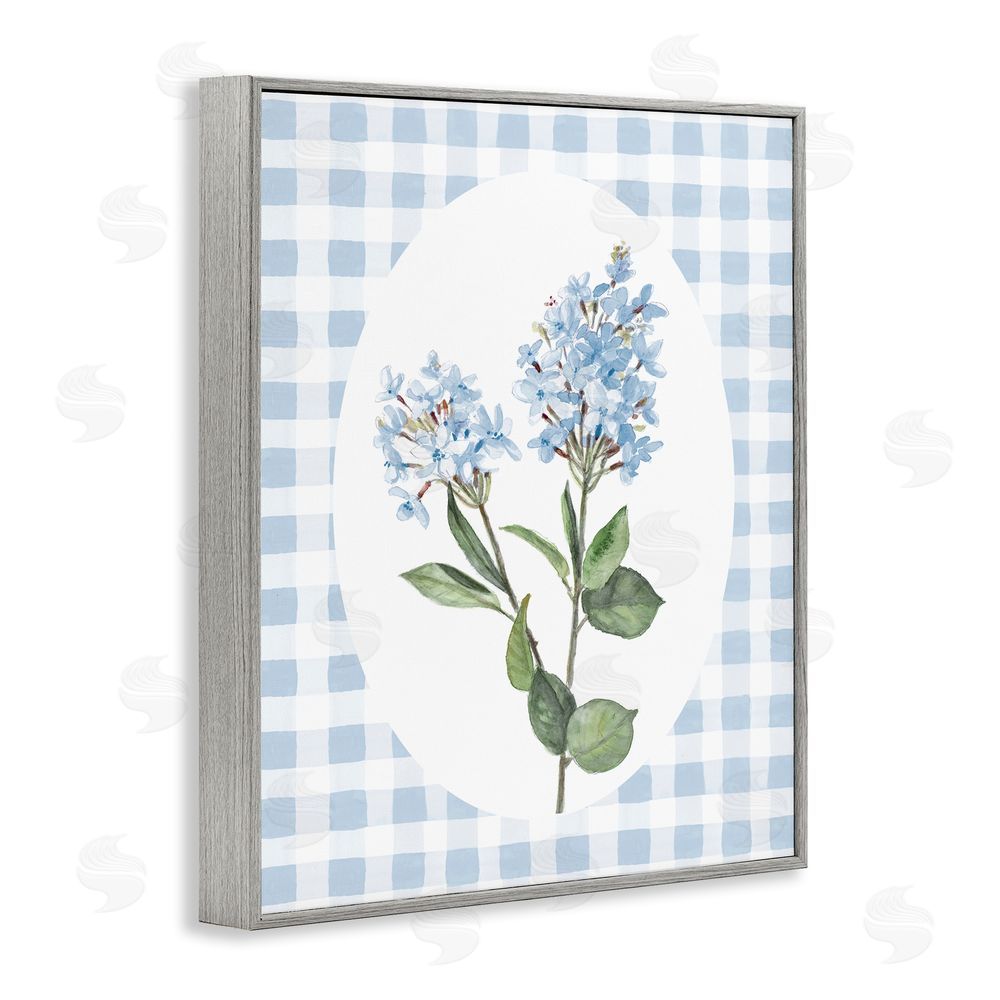 Sundance Graphics Blue Checkered Blooms Gray Framed Giclee Wall Art Print