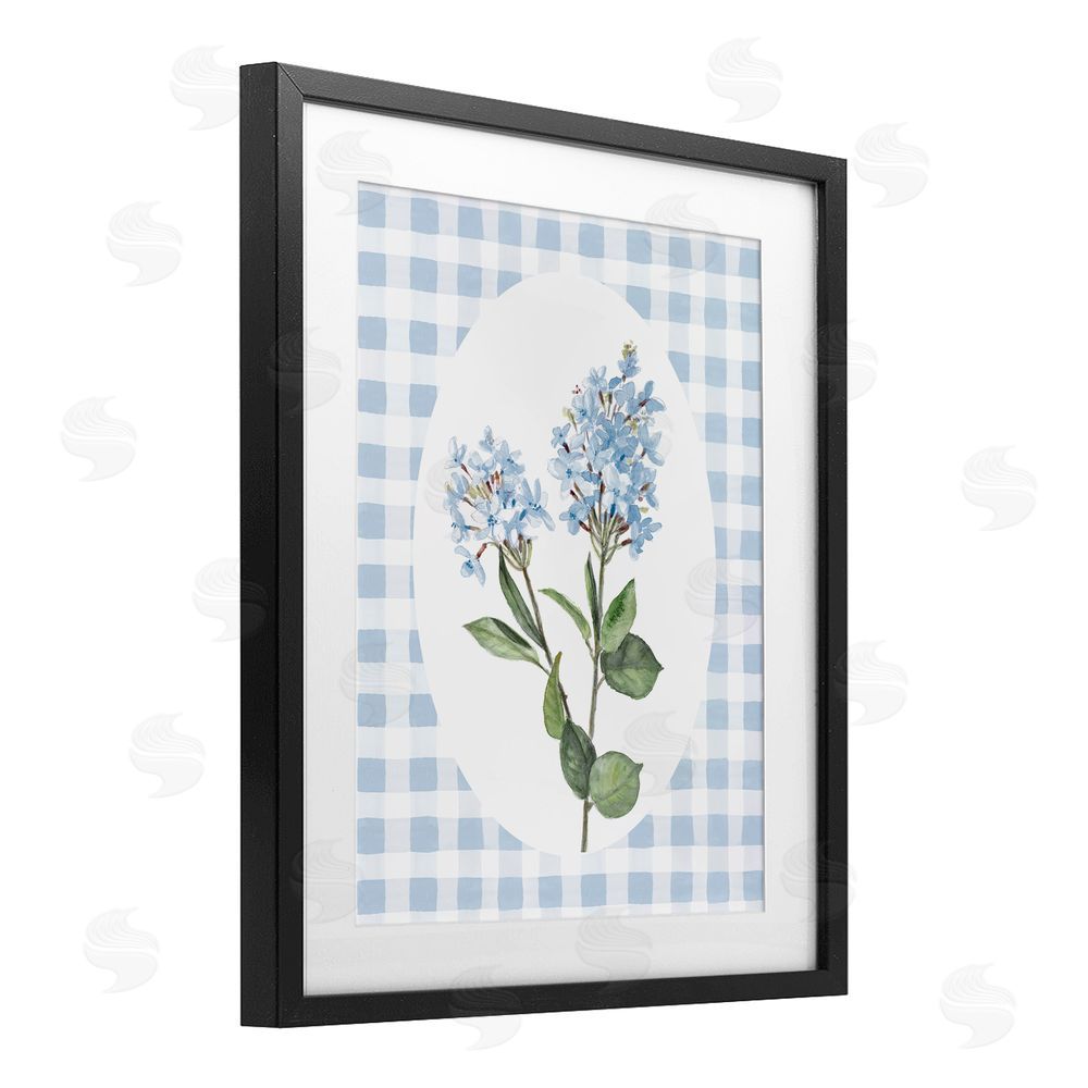 Sundance Graphics Blue Checkered Blooms Black Framed Print Under Glass Wall Art