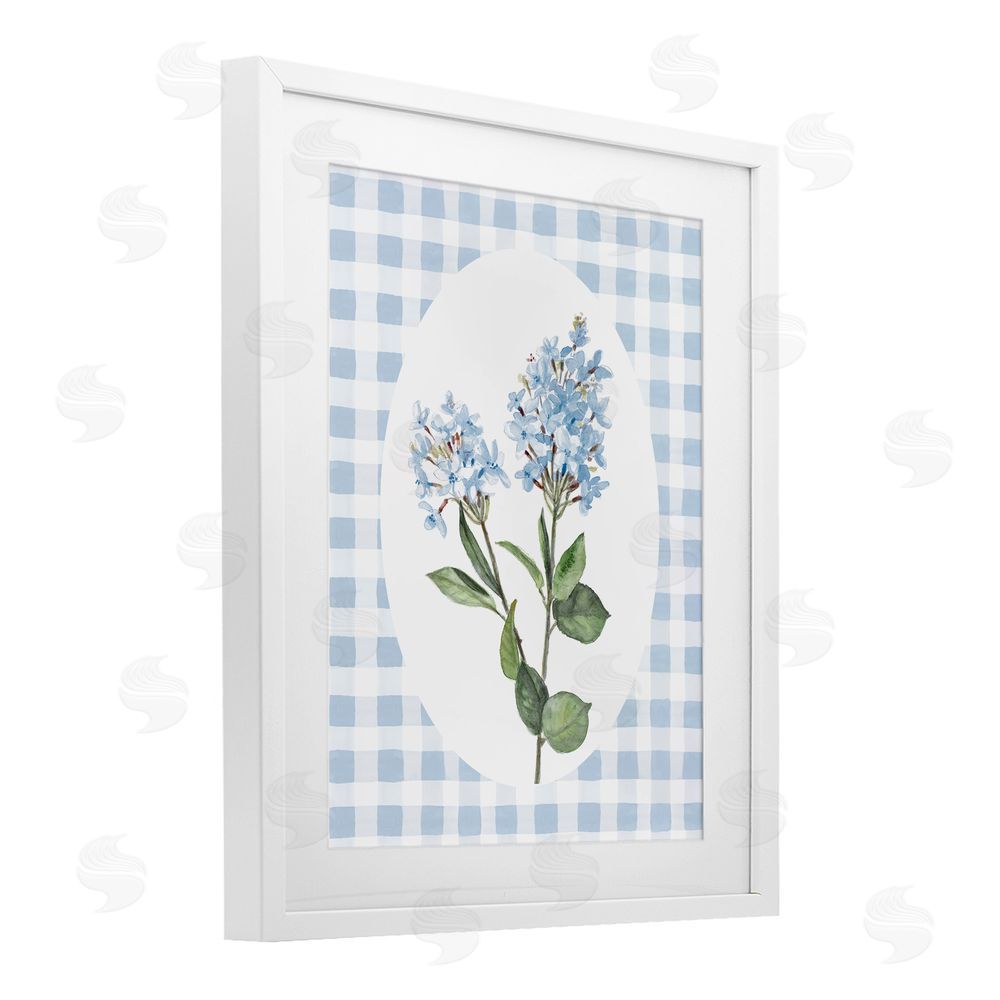 Sundance Graphics Blue Checkered Blooms White Framed Print Under Glass Wall Art