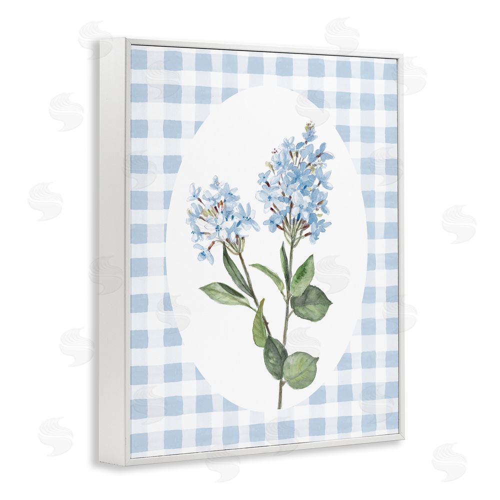 Sundance Graphics Blue Checkered Blooms White Framed Giclee Wall Art Print