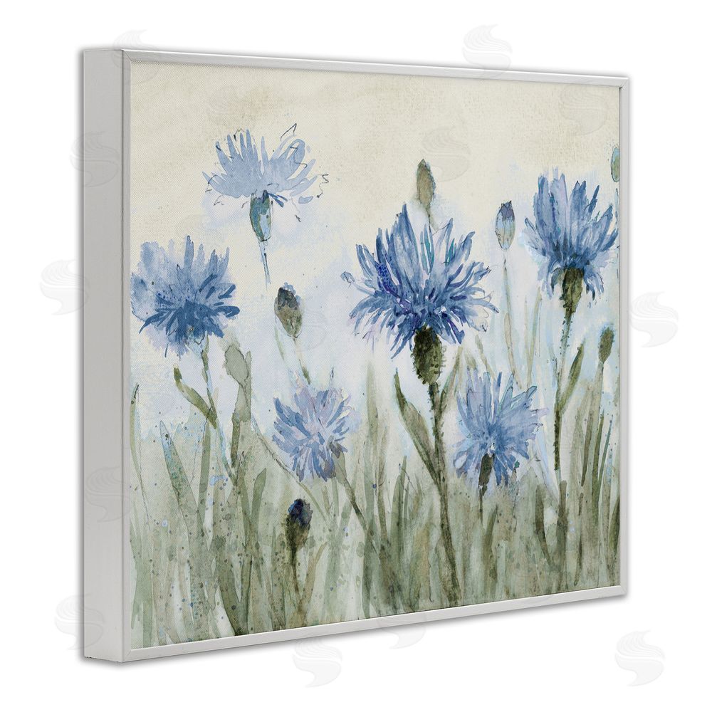 Sundance Graphics Blue Cornflowers Meadow White Framed Giclee Wall Art Print
