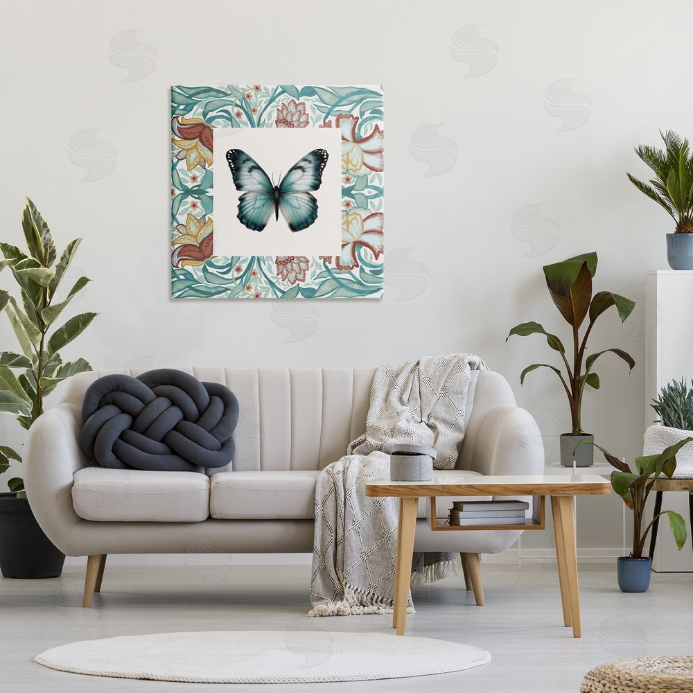 Sundance Graphics Blue Toned Baroque Butterfly Canvas Wall Art Print in Room