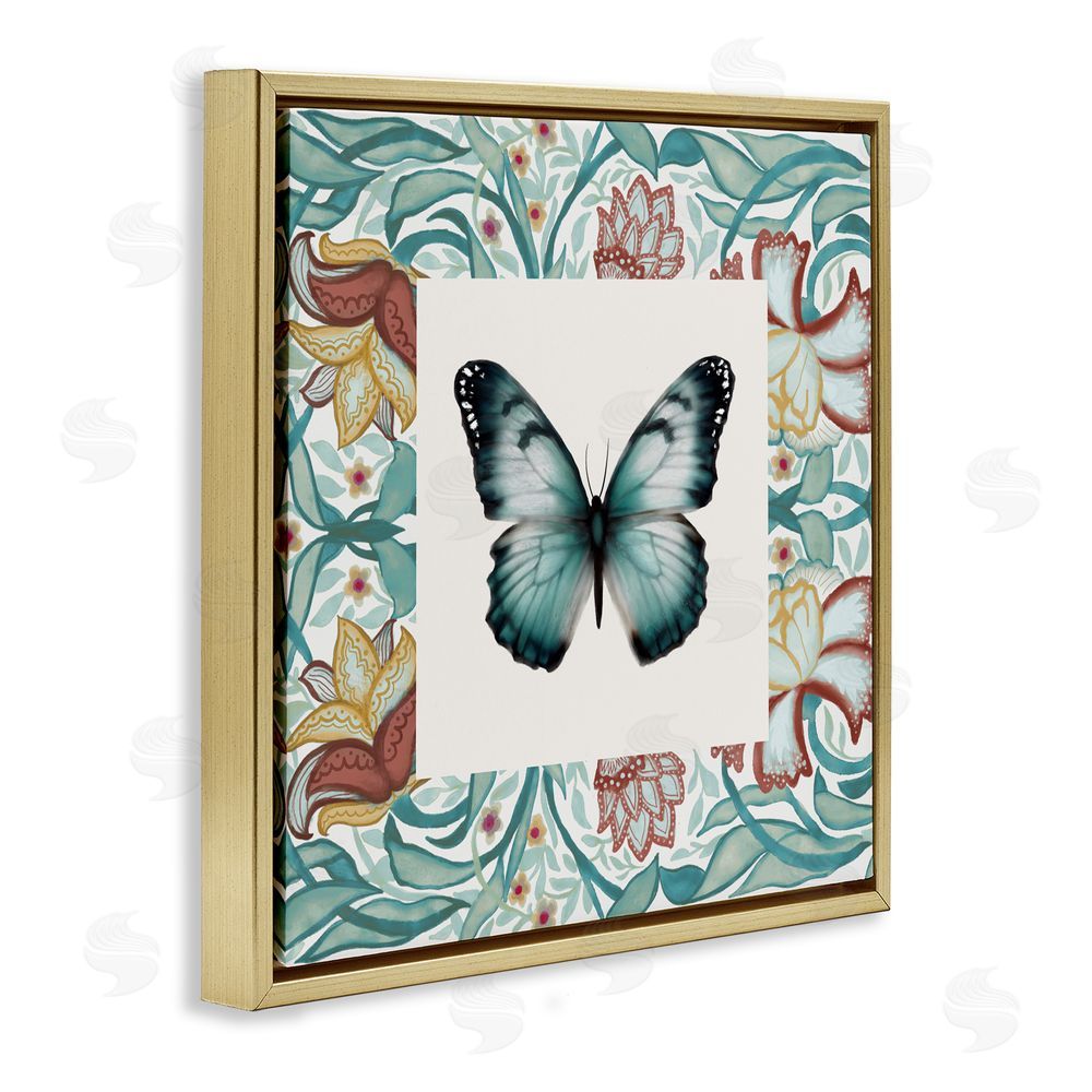 Sundance Graphics Blue Toned Baroque Butterfly Gold Floating Frame Canvas Wall Art Print